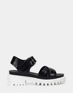 New 🧨 Aerosoles 👩 Women's 🩴 Sandal In Black Black Croco Leather ❤️